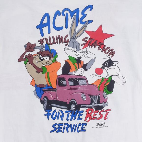 Vintage Looney Tunes Shirt Mens XL Acme Gas Station Graphic Freeze 90s 1994 - Picture 4 of 14